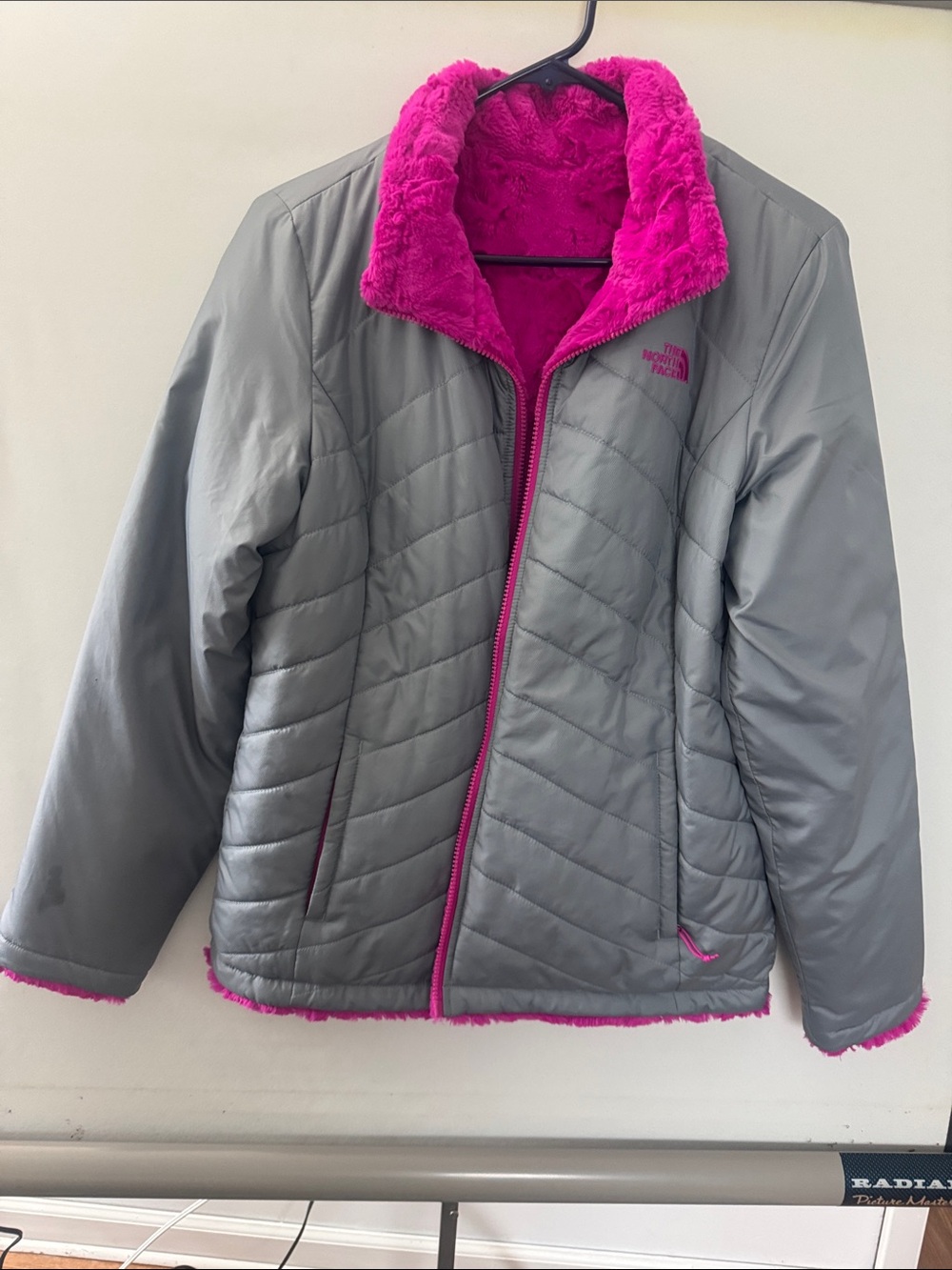 The North Face Gray Jacket with Hot Pink Faux-Fur Trim